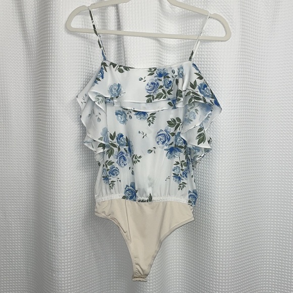 L’Academie Blue Floral Off The Shoulder Bodysuit Small - Picture 4 of 5